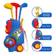 Liberry Toddler Golf Clubs Set Toy for 1 2 3 4 Years Old Boys Girls, Blue | Upgraded Kids Golf Cart, Shoulder Strap Design, Indoor and Outdoor Sports Game, Birthday Gifts for Baby