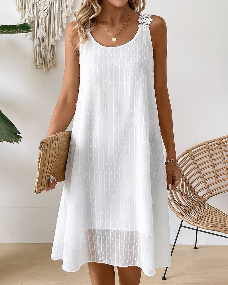 👗Dot Jacquard Floral Lace Strap Tank Dress