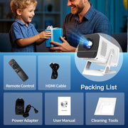Built-in Apps 1080P 4K Support Mini Projector with Android 14, Phone Remote | Portable Smart Projector with WiFi 6 and Bluetooth 5.4 for Bedroom Auto Keystone Compatible with Netflix/iOS/HDMI/TV Stick X1