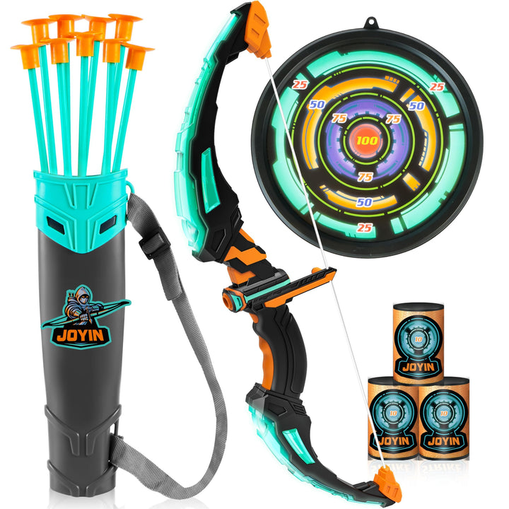 JOYIN Kids Bow and Arrow Set, LED Light Up Archery Toy Set with 9 Suction Cup Arrows, Target & Arrow Case, Indoor and Outdoor Hunting Play Gift Toys for Kids, Boys & Girls Ages 6-12