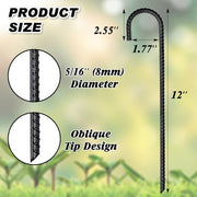 FEED GARDEN 12 Inch Rebar Stakes 16 Pack, Heavy Duty J Hook Ground Stakes | 5/16" Black Coated Ribbed Steel for Strong Soil Grip, Ideal for Fences, Tents, Canopies, Swing Sets & Outdoor Decorations