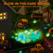 Klever Kits JOVA Construction Sensory Bin for Kids with Glow in The Dark Stones, Sandbox with Lid Castle Building kit, Preschool Learning Activities Gifts for Boys Girls Age 3+