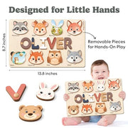 Personalized Name Puzzle for Toddlers 1-3 | Custom Wooden Baby Girl Gift with 48 Animal Art Sets | 1st Birthday Gift for Girls | Personalized Baby Boy & Girl Gifts Keepsake