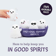 Emotional Support Ghosts, Cuddly Stuffed Animals by Relatable | Halloween Ghost Plush Toys & Cute Stuff, Halloween Gifts for All Ages, Includes 5 Plushies with Basket