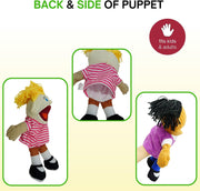 4E's Novelty Multicultural Hand Puppets for Kids - 8 Pack with Movable Mouth, Bulk Soft Plush Puppets for Kids Ages 4-8, for School Home Theater Shows, Teachers Classroom Supplies