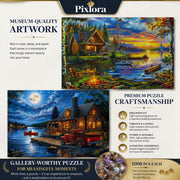 Pixlora Puzzles for Adults 1000 Pieces, 2 Pack Unique 1000 Piece Lake and Night View Jigsaw Puzzles, Premium Scenic Landscape Puzzles & Nature Theme for Challenging Game Night