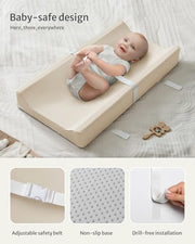 Blissful Diary Vegan Leather Baby Changing Pad with Waterproof & Wipe-Clean PU Cover, Standard Size Cozy Diaper Changing Pad for Dresser and Table, Beige