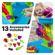 Step2 Rain Showers Splash Pond Toddler Water Table, Outdoor Kids Water Sensory Table, Ages 18+ Months, 13 Piece Water Toy Accessories, Blue & Green