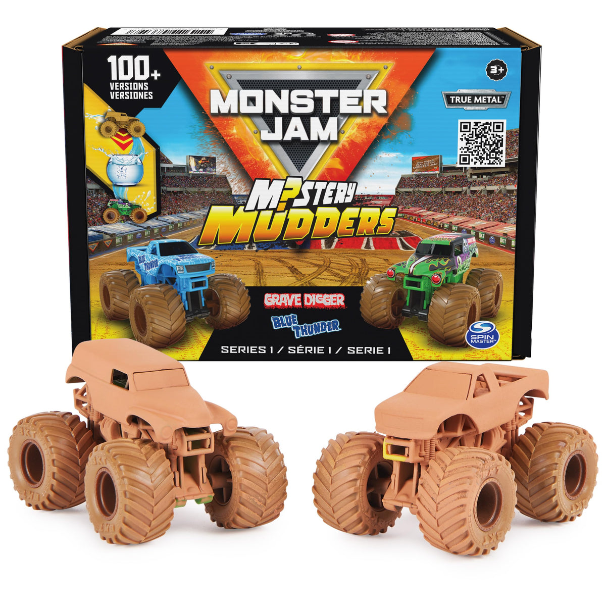 Monster Jam, Mystery Mudders 2-Pack Monster Trucks, Official 1:64 Die-Cast Vehicles, Wash to Reveal (Styles Will Vary), Kids Toys for Boys 3 and Up