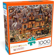 Buffalo Games Charles Wysocki 1000 Piece Puzzles, Trick or Treat Hotel | Full-Color Reference Poster, Made in USA, Sturdy Interlocking Pieces, Halloween Puzzle, 26.75 x 19.75 in, For Adults