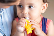 Nuby NanaNubs Gum Massager, Soft Silicone Teething Toy, 3 Months+ | Angled Shape Reaches Back Molars, Easy-Hold Handle, Phthalate-free, Dishwasher Safe Toy, Textured Nubs to Massage Tender Gums
