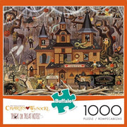 Buffalo Games Charles Wysocki 1000 Piece Puzzles, Trick or Treat Hotel | Full-Color Reference Poster, Made in USA, Sturdy Interlocking Pieces, Halloween Puzzle, 26.75 x 19.75 in, For Adults