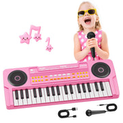 Upgraded 37 Keys Kids Piano Keyboard with Mic for 3 4 5 6 Boys Girls - Pink | Portable Toddler Music Toys Musical Instrument Birthday Xmas Gift