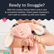 Itzy Ritzy Lovey Including Teether, Teething Relief, 0+ Months (Pink Bunny) | Baby Lovey with Soft Sherpa, Plush Minky, Silicone Teether, Crinkle Sounds, Textured Ribbons, and Interactive Dangle Arms