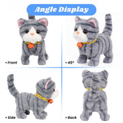 Hopearl Walking Gray Tabby Cat Interactive Electronic Pet Plush Kitty Toy with Sounds and Movements Animated Meow Shake Head Wiggle Tail Gifts for Toddlers Birthday, Gray, 7''