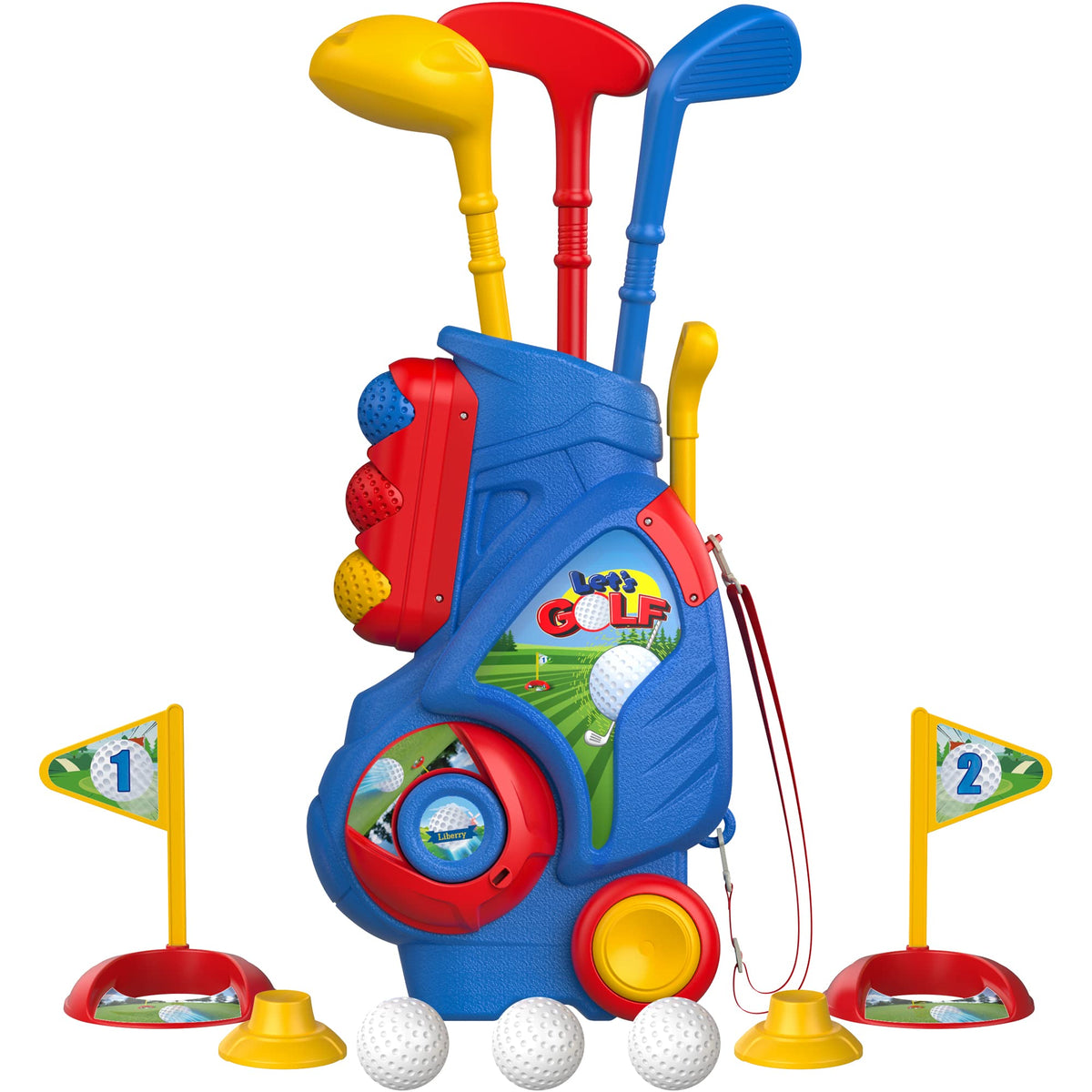Liberry Toddler Golf Clubs Set Toy for 1 2 3 4 Years Old Boys Girls, Blue | Upgraded Kids Golf Cart, Shoulder Strap Design, Indoor and Outdoor Sports Game, Birthday Gifts for Baby