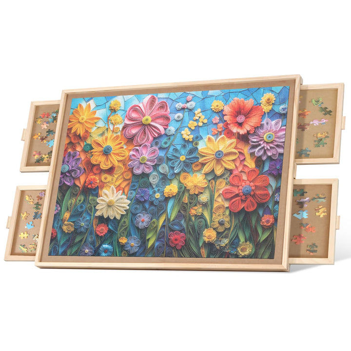 BuilderButler 1000 Pieces Rotating Puzzle Board with 4 Drawers,28.74"x20.94" Portable Wooden Jigsaw Puzzle Table with Lazy Susan Spinning Cover for Adults