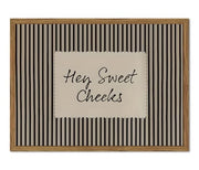 Hey Sweet Cheeks Bathroom Sign Wall Art Funny Black Striped Quote Restroom Wall Decor Picture Trendy Girl Bathroom Poster Canvas Painting Print 12x16 inch Wood Framed