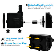 PULACO 160GPH Small Submersible Water Pump with 3.3 ft Tubing | 10Watt Ultra Quiet Fountain Pump (600L/H) for Aquariums, Pond Fountain, Water Feature, Indoor Fountains