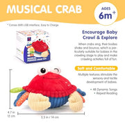 hahaland Baby 6+ Months Tummy Time Musical Bouncing Crab Crawling Toy | 48 Songs & Recording Function, Dancing Moving Jumping Baby Toy, USB Rechargeable Plush Crab Toy for Babies 6 9 12 Months
