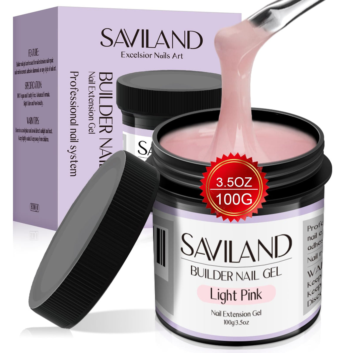 SAVILAND Builder Nail Gel Light Pink 3.5 oz Nail Extensions & Manicure Art | Strong Shaping Power For Nail Extension, Salon&Home DIY, Natural Resin No Odor, High-Gloss Durable, Cures Under U V/LED Lamp
