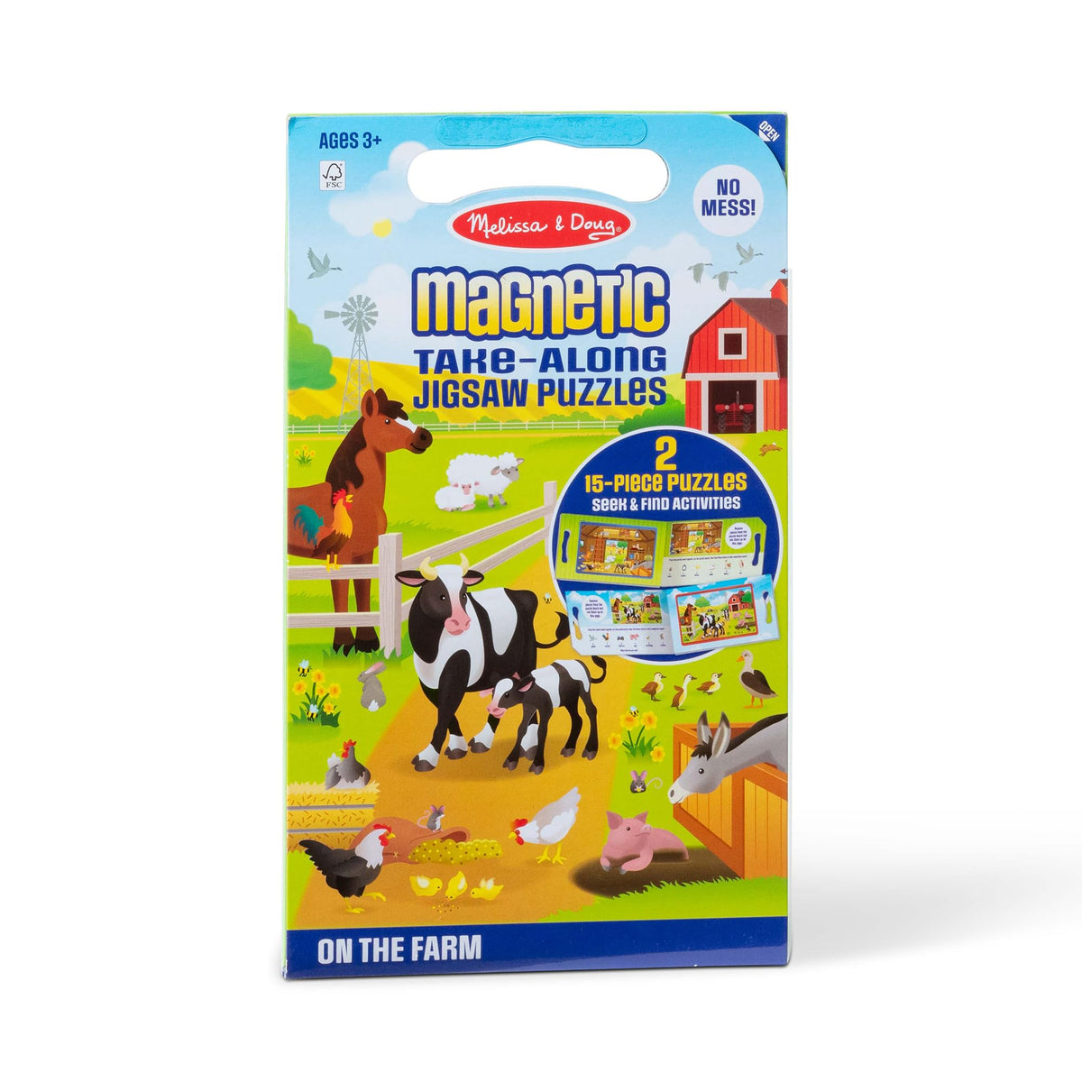 Melissa & Doug Take-Along On the Farm Magnetic Jigsaw Puzzles | Two 15-Piece Magnetic Puzzles, Fold-Out Carrying Case with Handle, Mess-Free Travel Toys, Preschool Toys for Kids, Ages 3+