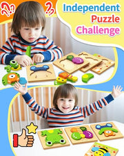 Bekayshad Wooden Puzzles for Toddlers 1-3, Montessori Toys for 1 2 Year Old | Toddler Puzzles, 1 2 Year Old Boy Girl Birthday Gifts, 6 Pack Animal Shape Jigsaw Puzzles, Learning Educational Preschool Toy