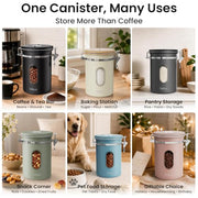 Veken Coffee Canister with Window, Airtight Stainless Steel Container, 22OZ | Kitchen Food Storage Pantry Organizers for Beans,Ground,Espresso,Rice,Tea,Sugar,Bar Accessories,Gifts,Lids,Jars, Scoop, Black