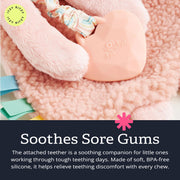 Itzy Ritzy Lovey Including Teether, Teething Relief, 0+ Months (Pink Bunny) | Baby Lovey with Soft Sherpa, Plush Minky, Silicone Teether, Crinkle Sounds, Textured Ribbons, and Interactive Dangle Arms