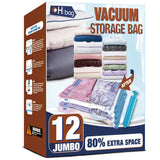 12 Jumbo Vacuum Storage Bags for Bedding, Vacuum Seal Bags for Clothing | Extra Large XL, Airtight Triple Seal, Save 80% Space, Hand Pump, Work with Vacuum, Double Zip, Reusable, Easy to Use