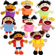 4E's Novelty Multicultural Hand Puppets for Kids - 8 Pack with Movable Mouth, Bulk Soft Plush Puppets for Kids Ages 4-8, for School Home Theater Shows, Teachers Classroom Supplies