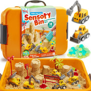 Klever Kits JOVA Construction Sensory Bin for Kids with Glow in The Dark Stones, Sandbox with Lid Castle Building kit, Preschool Learning Activities Gifts for Boys Girls Age 3+