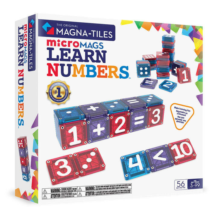MAGNA-TILES microMAGS Learn Numbers 56-Piece Magnetic Construction Set, The Original Magnetic Building Brand