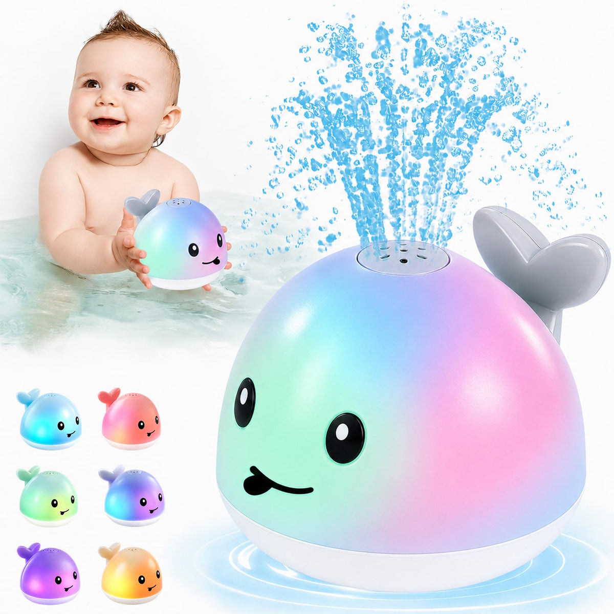 ANGGIKO Baby Bath Toys Light Up Pool Water Toy for Toddlers Babies 1-3 Gift | Bath Toys for Kids Ages 1-3, Whale Bath Toy Sprinkler Baby 6-12-18 Months Bathtub Fountain Birthday 1 Year Old Boy Girl Gifts