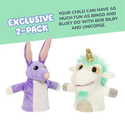 Bluey Unicorse & Bob Bilby Hand Puppet Plush Toys, 8-9”, 2-Pack | Soft deluxe fabric, embroidered details, perfect for toddler hands, imaginative play, Bluey toddler toys, Amazon exclusive