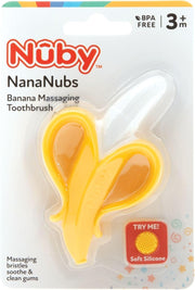 Nuby NanaNubs Gum Massager, Soft Silicone Teething Toy, 3 Months+ | Angled Shape Reaches Back Molars, Easy-Hold Handle, Phthalate-free, Dishwasher Safe Toy, Textured Nubs to Massage Tender Gums