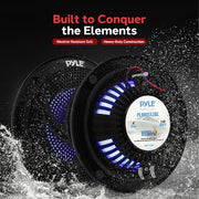 Pyle Marine Speakers -5.25 Inch 2 Way Waterproof and Weather Resistant Outdoor Audio Stereo Sound System with LED Lights,180 Watt Power and Low Profile Slim Style -1 Pair -PLMRS53BL (Black)