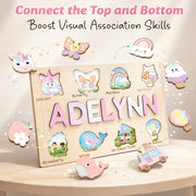 Personalized Name Puzzle for Toddlers 1-3 | Custom Wooden Baby Girl Gift with 48 Animal Art Sets | 1st Birthday Gift for Girls | Personalized Baby Boy & Girl Gifts Keepsake