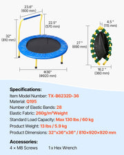 VEVOR 36"/55"/60" Trampoline for Kids with Enclosure Net & Safety Pad Adjustable Gymnastics Bar & Toys with ASTM CPC Certified Indoor/Outdoor Trampoline for Kids Age 3-12 + Birthday Gift