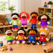 Fun Express Hand Puppets for Kids, 8 Multicultural, 14 Inch | Plush with Movable Mouths, Speech Therapy, Social Emotional Learning, Dramatic Play