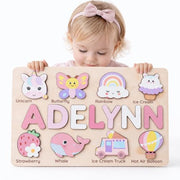 Personalized Name Puzzle for Toddlers 1-3 | Custom Wooden Baby Girl Gift with 48 Animal Art Sets | 1st Birthday Gift for Girls | Personalized Baby Boy & Girl Gifts Keepsake