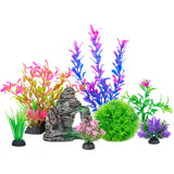 Ameliade Aquarium Artificial Plants & Rock Cave Betta Fish Tank Decor Set | Betta Goldfish Aquarium Accessories, Soft Plastic Plants & Rock Cave Decorations, Small and Large Fish Bowl Ornaments