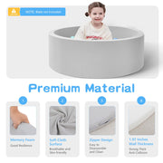 SHJADE Foam Ball Pit, 35.4"x 11.8" Ball Pits for Toddlers-Grey | Soft Memory Sponge Round Playpen Ball Pool for Kids, Ideal Gift for Babies, Indoor and Outdoor Game, Balls not Included