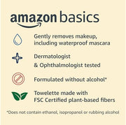 Amazon Basics Makeup Remover Wipes, Formulated without Fragrance and Alcohol-Free, Gentle Cleansing, Removes Waterproof Mascara, Dermatologist Tested, 25 Count, Pack of 2