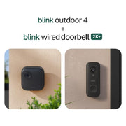 Blink Outdoor 4 and Wired Doorbell 2K+ (newest model) — Two-year battery 1080p camera and 2K hardwired doorbell. Sync Module Core included — 1 Camera + Doorbell (Black)