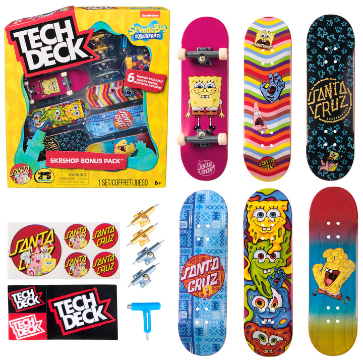 TECH DECK Spongebob Sk8shop Bonus Pack Customizable Fingerboards Set | Customize 6 Boards with Skate Tool & Wheels, Authentic Details, Fidget Skateboard Toy Gifts for Kids & Collectors Ages 6+