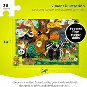 Crocodile Creek 36-Piece Jigsaw Floor Puzzle - Fun Floor Puzzles for Kids Ages 3-5 - Heavy-Duty Shaped Box for Storage - Jungle Friends - 24" W x 18" H Finished