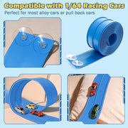 INKZOO Flex Tracks 15 Ft Starter Set Flexible Race Track for Kids 3+, Flexible Car Track Race Car Ramp Track Compatible with Diecast 1/64th Cars, Portable Rolls Up Race Tracks with Strong Suction Cups