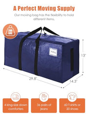 SWEET DOLPHIN 8 Pack 200LB Heavy-Duty Moving Bags with Wrap-Around Handles, Extra Large Storage Totes for Space Saving, Clothes Storage Bags, College Dorm Essentials, Blue, 24 Gal