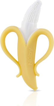 Nuby NanaNubs Gum Massager, Soft Silicone Teething Toy, 3 Months+ | Angled Shape Reaches Back Molars, Easy-Hold Handle, Phthalate-free, Dishwasher Safe Toy, Textured Nubs to Massage Tender Gums